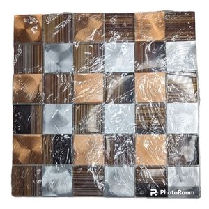12" x 12" Glass and Metal Grid Mosaic Wall Tile Copper Stainless Steel Glass New
